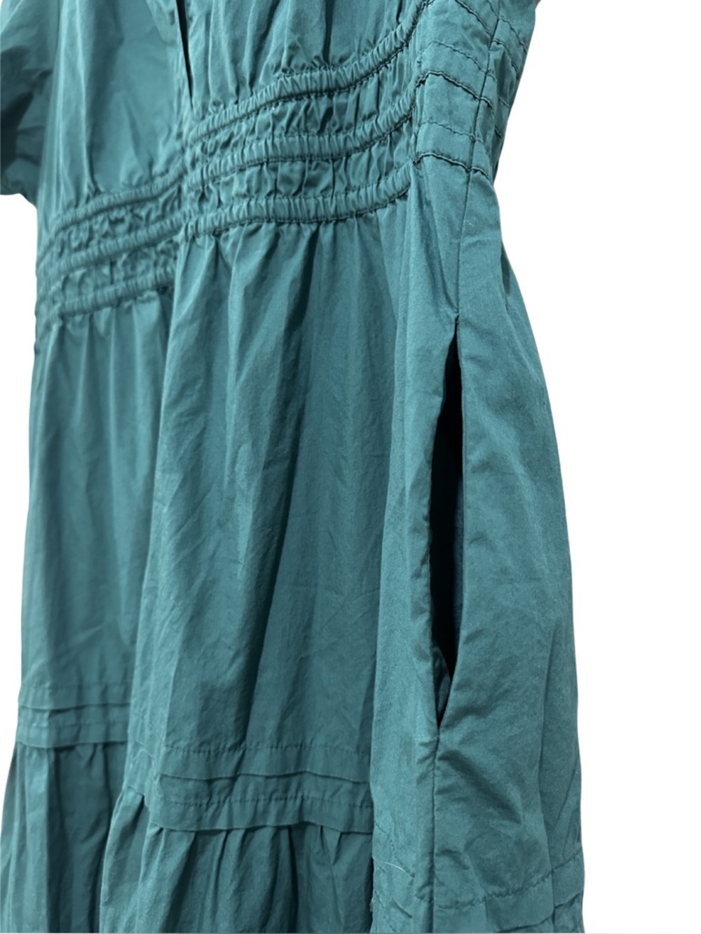 Quince Organic Cotton Poplin Tiered Maxi Dress Green XL Pockets - Picture 4 of 10
